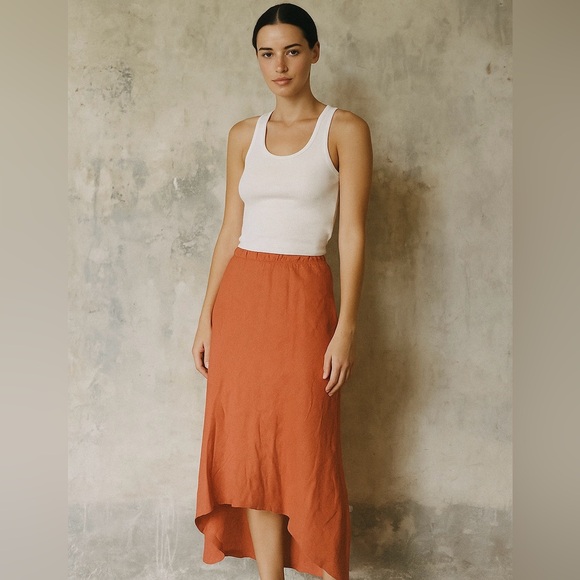 Bryn Walker Linen High Low Midi Skirt - Picture 1 of 8